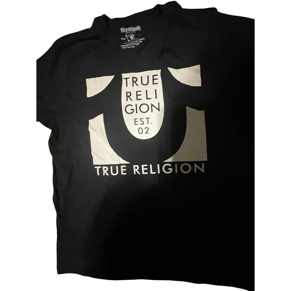True Religion Mens‎ Horseshoe Logo Graphic T-Shirt Black XXL Short Sleeve Tee